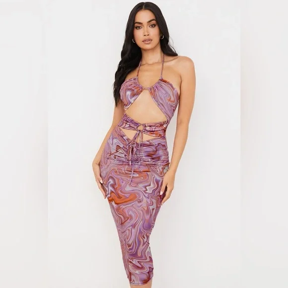 House of CB Kasia Purple Swirl Cutout Midi Dress - Picture 3 of 12